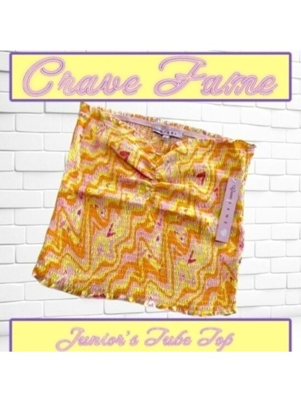 CRAVE FAME Juniors' Smocked Tube Top in Tangerine Combo NWT/Lg
